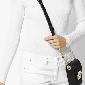 Black Leather Crossbody Bag with Gold Accents